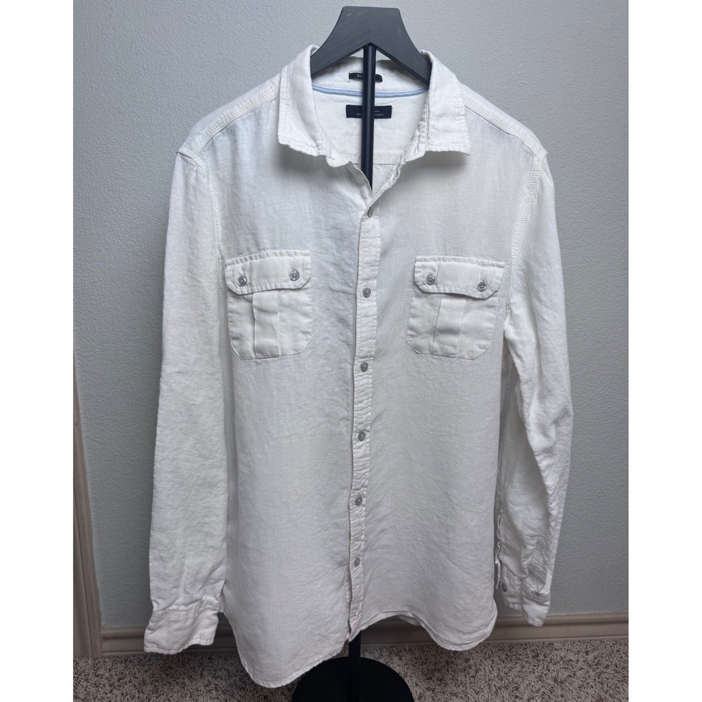 Marc Anthony Mens White 100% Linen Slim Fit Long Sleeve Button Down Shirt XL